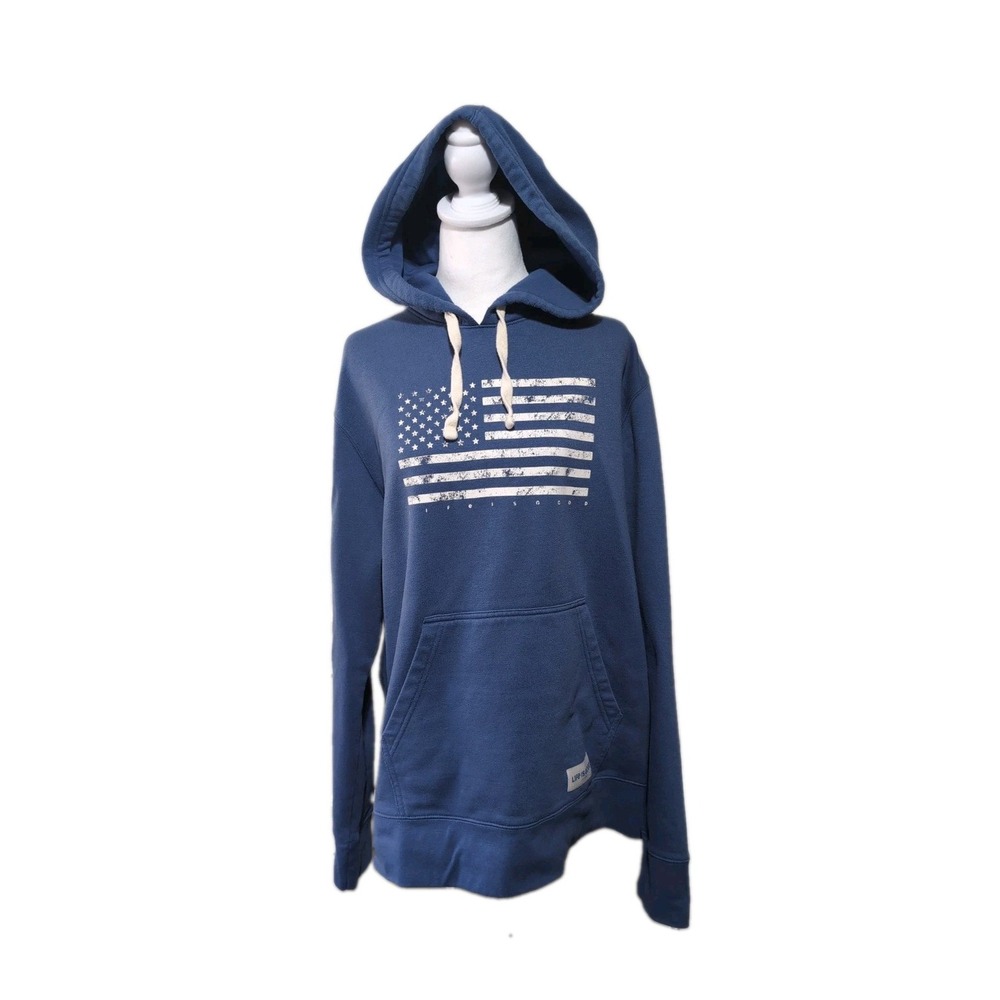 Life Is Good Blue USA Flag Fleece Pullover Hoodie Gorpcore Mens L
